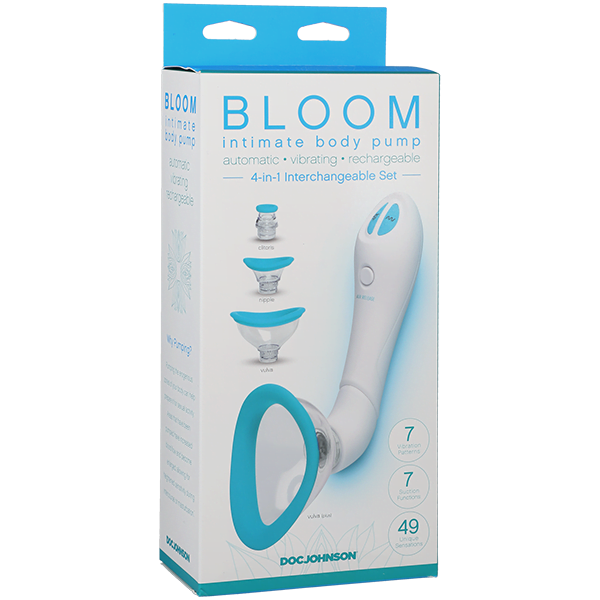 Doc Johnson Bloom Automatic Vibrating Rechargeable Intimate Body Pump - Teal & White