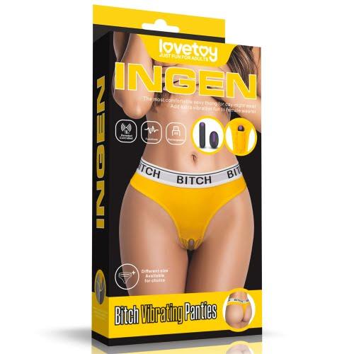 Lovetoy Products Ingen Remote Control Bitch Vibrating Panties - M/L - Yellow & White