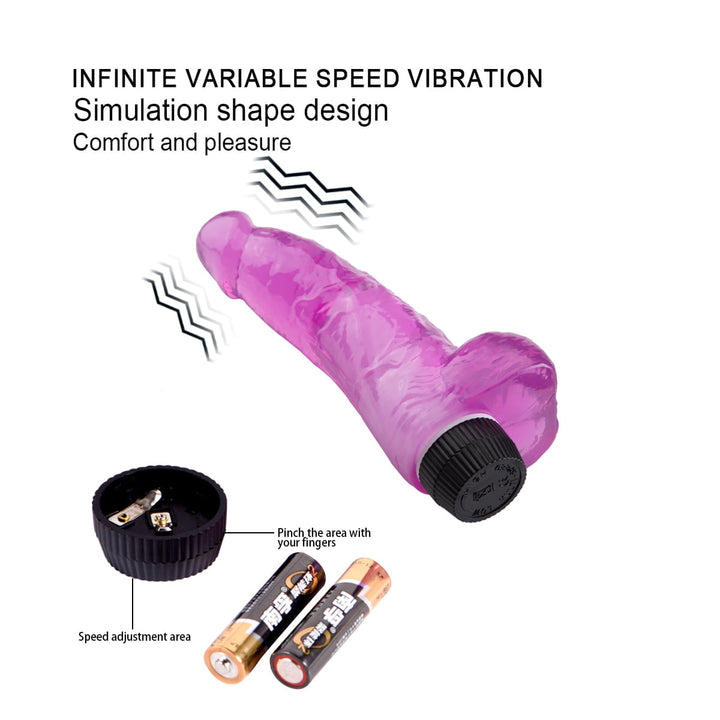 Lance's Cock QSDZ-019 Ultra Realistic Vibrating 7.9'' Dildo with Balls - Purple