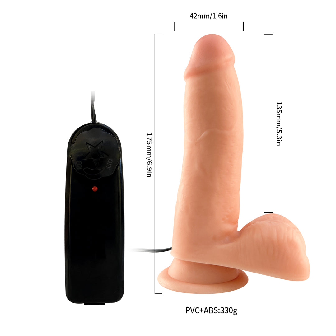 Ultra Realistic Vibrating 6.9" Dildo with Suction Cup & Balls