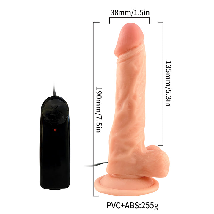 Ultra Realistic Vibrating 7.5" Dildo with Suction Cup & Balls