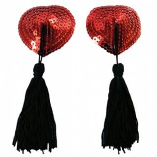 Oh Yeah Nipple Pasties Red Hearts with Black Tassels