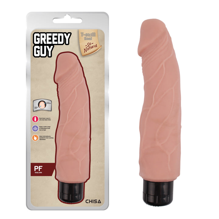 Greedy Guy T-Skin 9.5" Realistic Vibrating Dong
