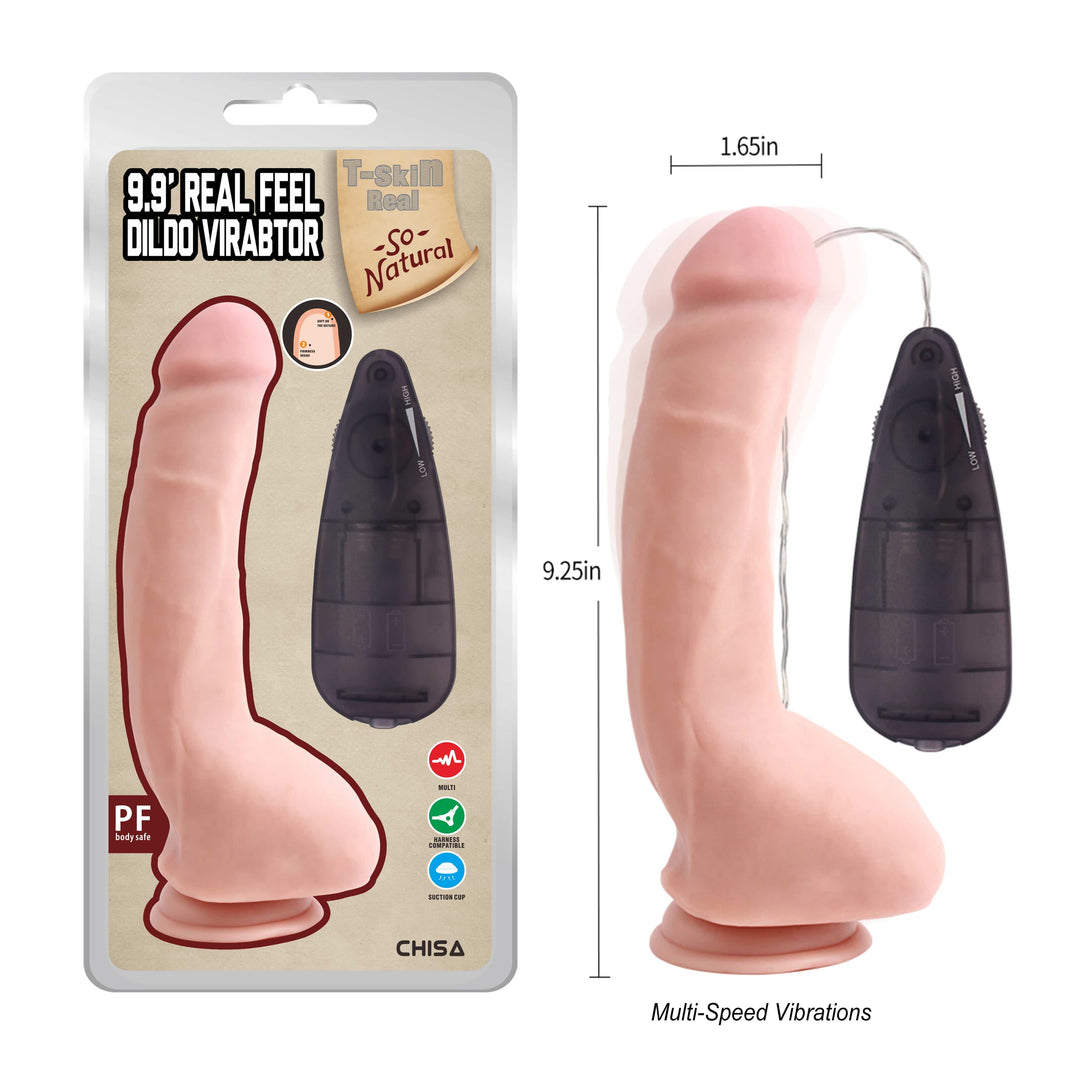 T-Skin Real Feel 9.9" Vibrating Dildo