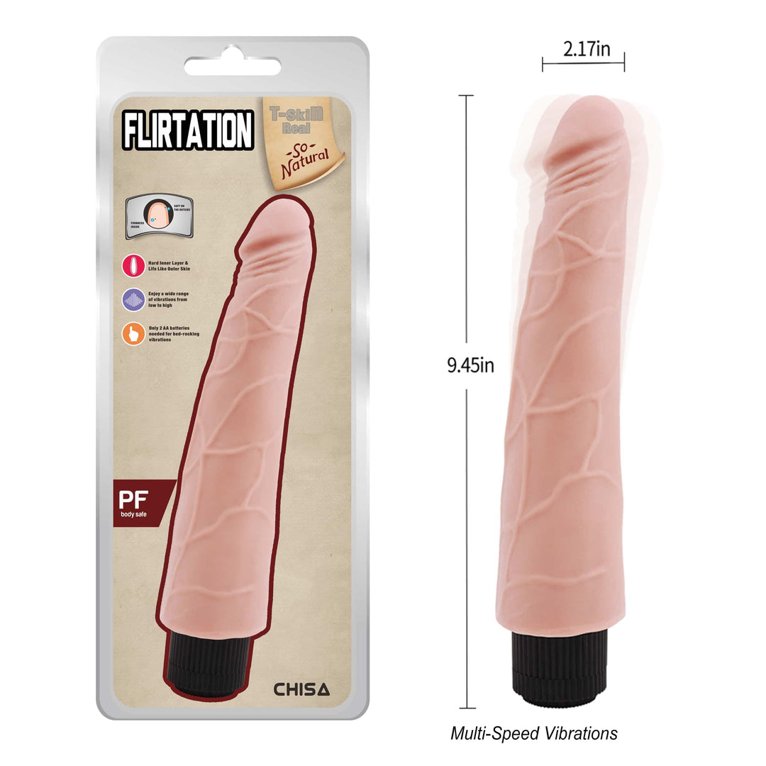 T-Skin Real Feel Flirtation 9.5" Vibrating Dildo
