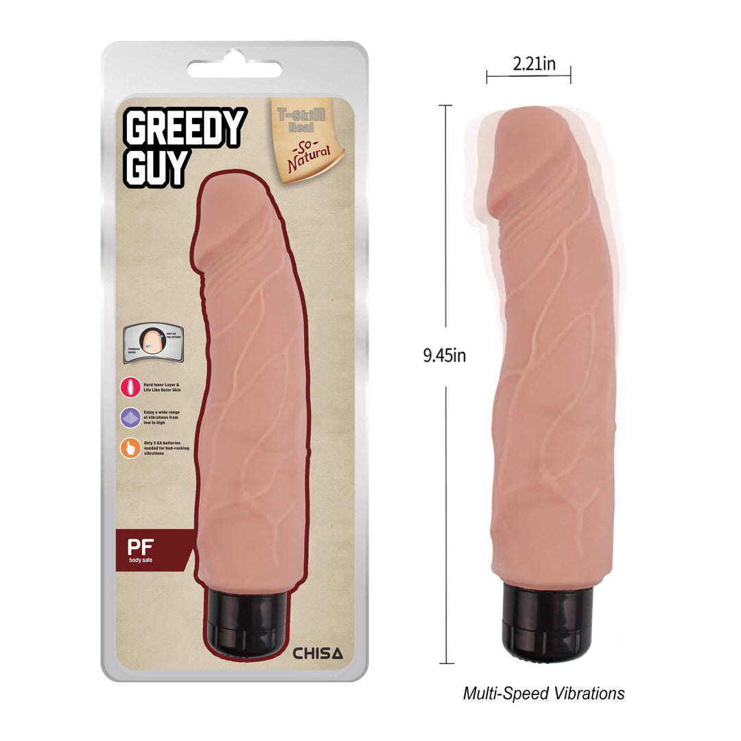 Greedy Guy T-Skin 9.5" Realistic Vibrating Dong