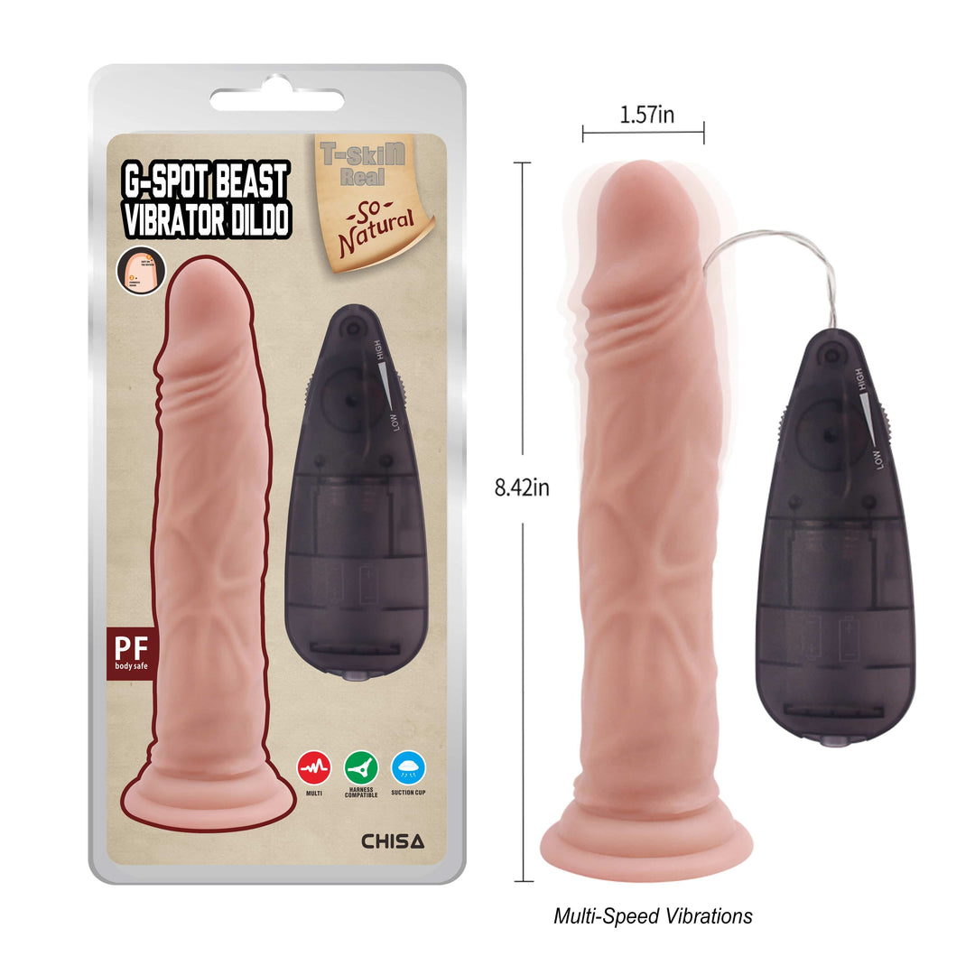 G-Spot Beast T-Skin 8.5" Realistic Vibrating Dong
