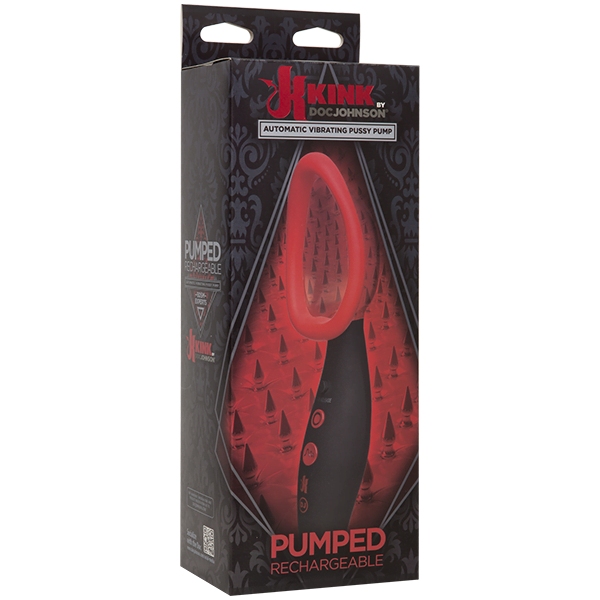 Kink by Doc Johnson Pumped Rechargeable Automatic Vibrating Pussy Pump - Black & Red