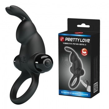 Pretty Love Vibrating Rabbit Cockring - Black