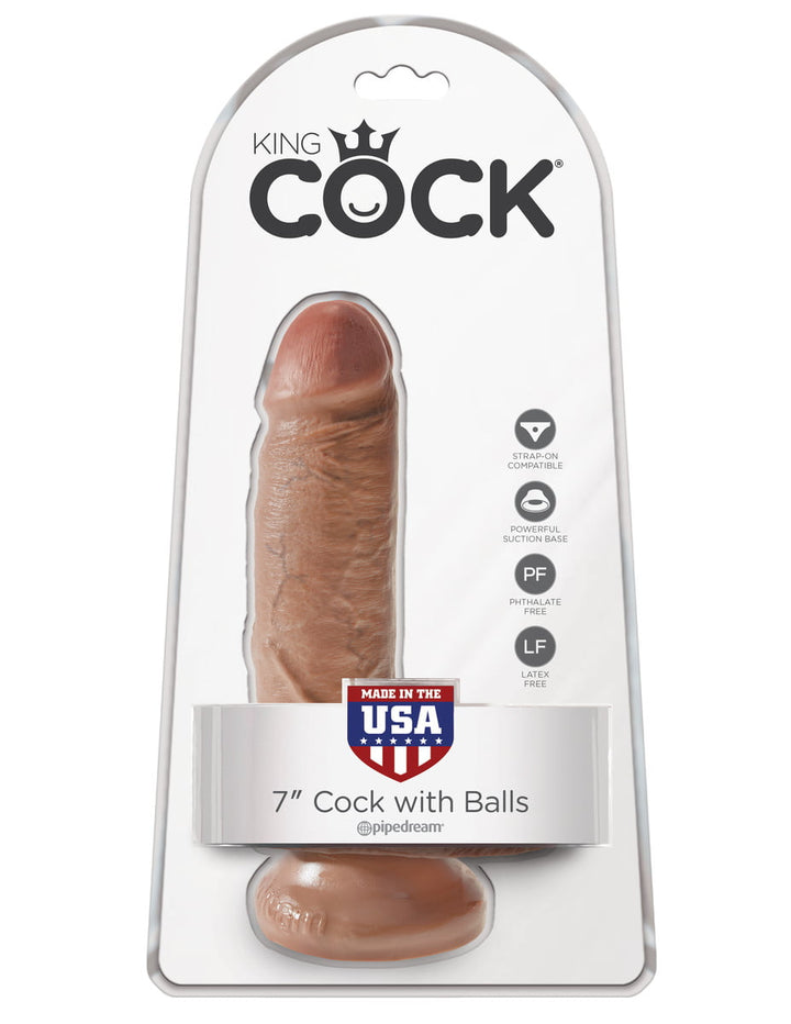 King Cock 7" Cock with Balls - Tan