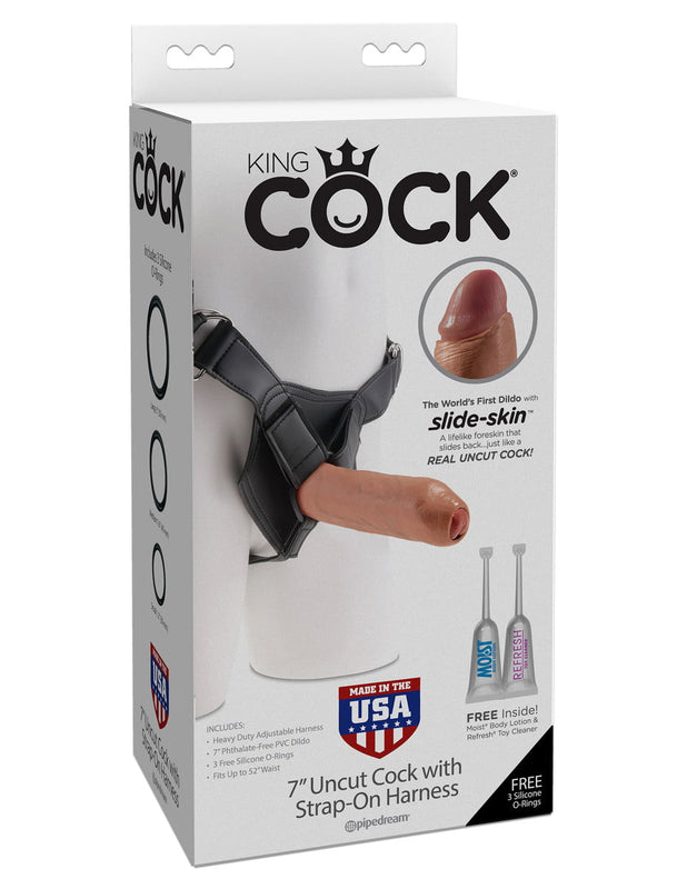 King Cock Strap-On Harness with 7" Uncut Cock - Tan - - Australia - Sexy Devil