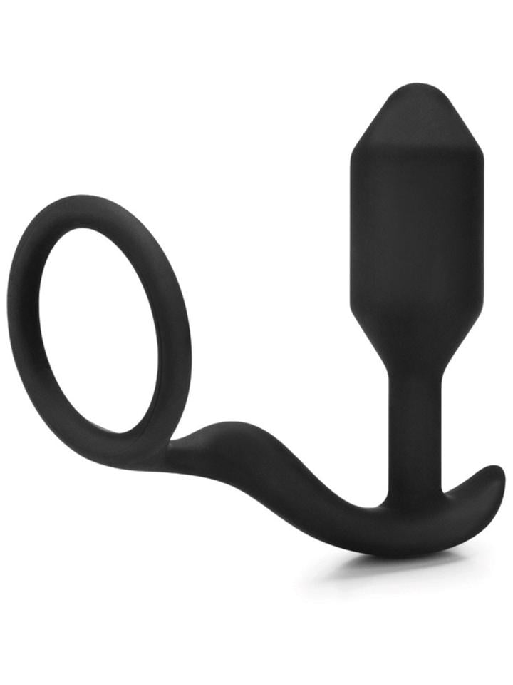 b-Vibe Snug & Tug Weighted Silicone Butt Plug & Penis Ring - Black