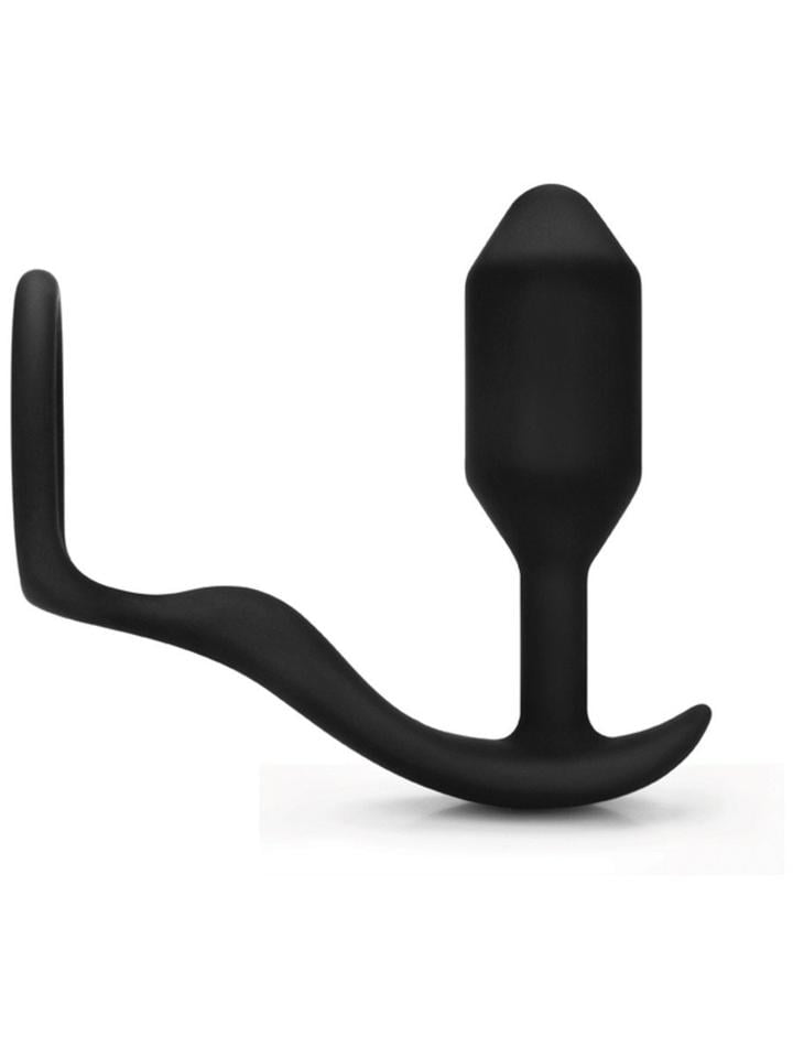 b-Vibe Snug & Tug Weighted Silicone Butt Plug & Penis Ring - Black