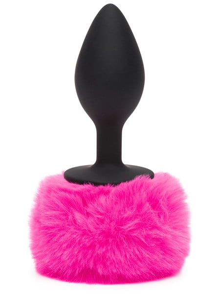 Happy Rabbit Bunny Tail Butt Plug - Medium - Black & Hot Pink