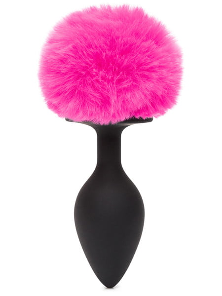 Happy Rabbit Bunny Tail Butt Plug - Large - Black & Hot Pink