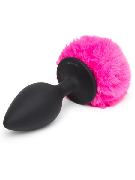 Happy Rabbit Bunny Tail Butt Plug - Large - Black & Hot Pink