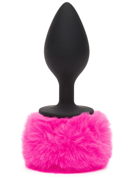 Happy Rabbit Bunny Tail Butt Plug - Large - Black & Hot Pink