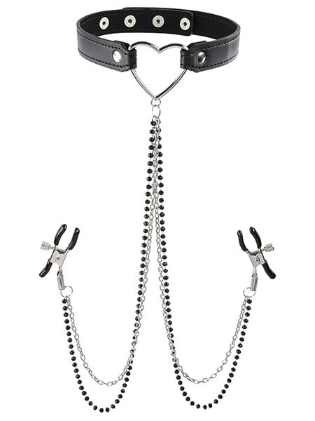 Sportsheets Sex & Mischief Amor Collar with Nipple Clamps - Black