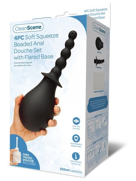 CleanScene 4pc Soft Squeeze Beaded Anal Douche Set with Flared Base