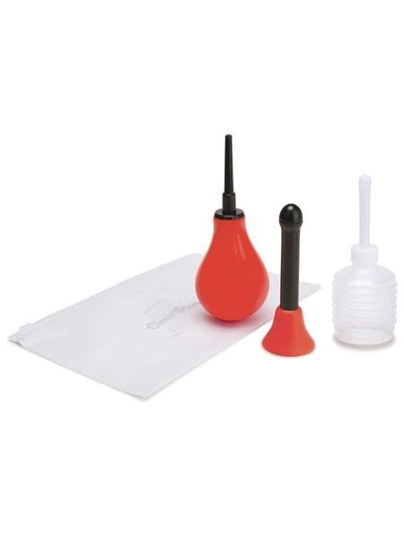 CleanScene 5pc Anal Douche Set with Classic & Flared Base Tip - Red & Black