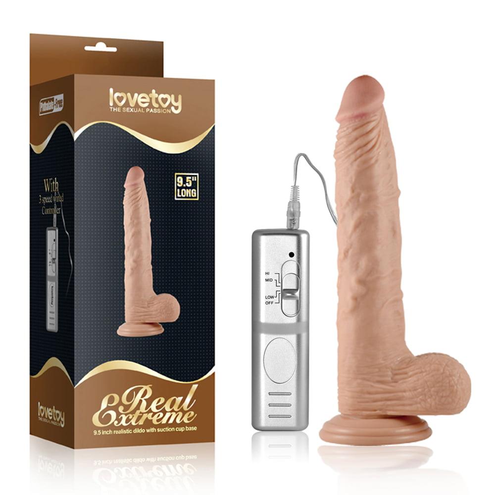 Lovetoy Real Extreme 9.5'' Vibrating Realistic Dildo with Suction Cup Base - Light