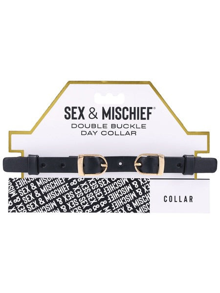 Sportsheets Sex and Mischief Double Buckle Day Collar - Black and Gold