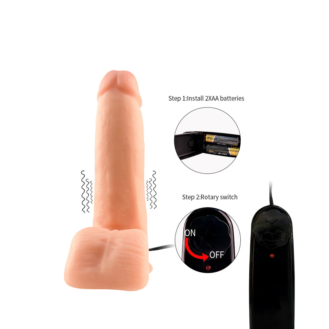 Ultra Realistic Vibrating 6.9" Dildo with Suction Cup & Balls