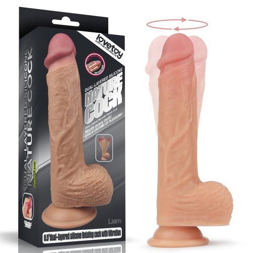 Lovetoy Liam 8.5" Rechargeable  Dual Layered Silicone Rotating Nature Cock with Vibration - Light