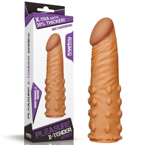 Pleasure X-Tender  2'' Penis Sleeve with Bumps - Brown