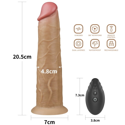 Nature Cock Dual Layered Silicone 8'' Rotating Dildo Remote Control