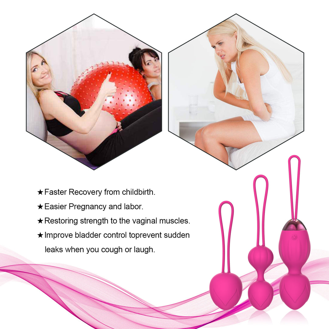 y.Love Cherry Vibrating Kegel Ball Training Set 4pc with Remote Control - Pink