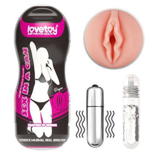 Lovetoy Products Sex In A Can Lotus Tunnel Vibrating Masturbator - Vagina - Pink Can