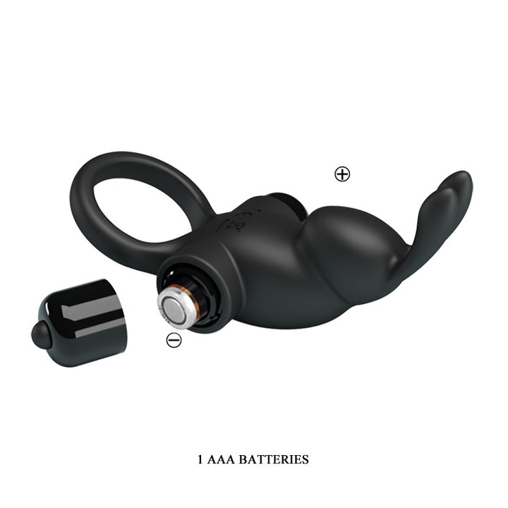 Pretty Love Vibrating Rabbit Cockring - Black