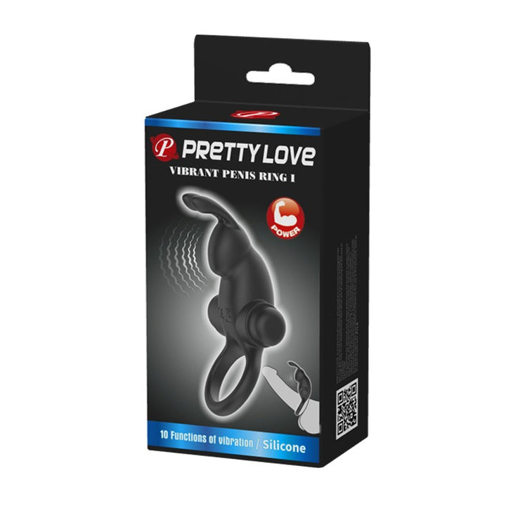 Pretty Love Vibrating Rabbit Cockring - Black