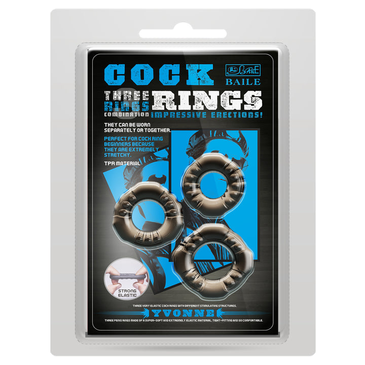 Baile Yvonne Stretchy Cock Ring Set 3pc - Cock Ring - Australia - Sexy Devil