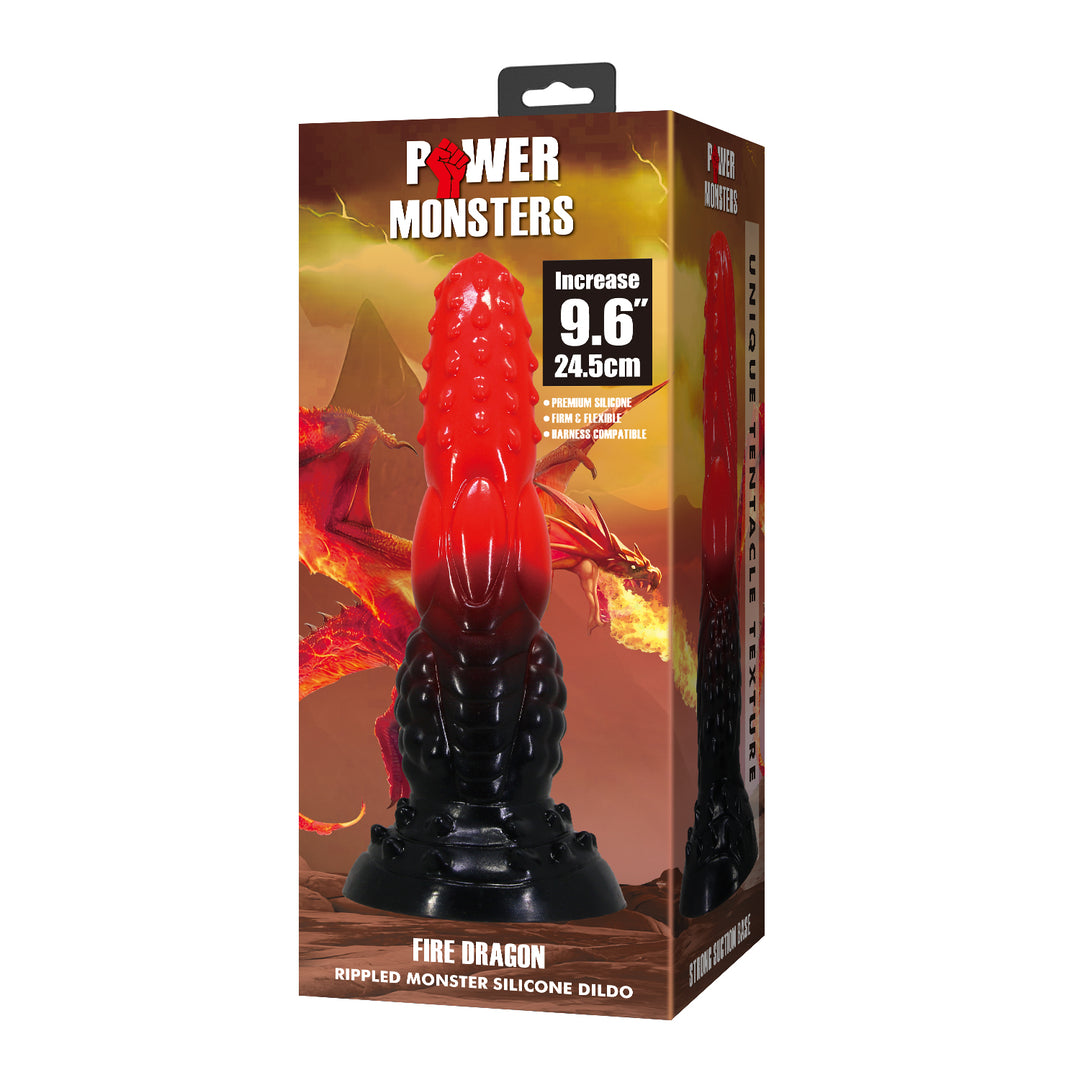Power Monsters 9.6" Fire Dragon Rippled Silicone Dildo