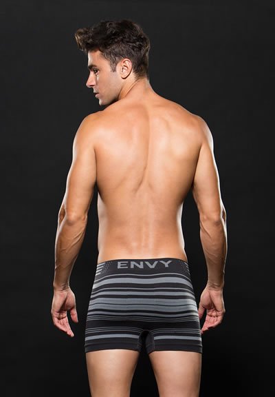 Envy E063-STP Seamless Boxer with Logo - M/L - Grey Stripes