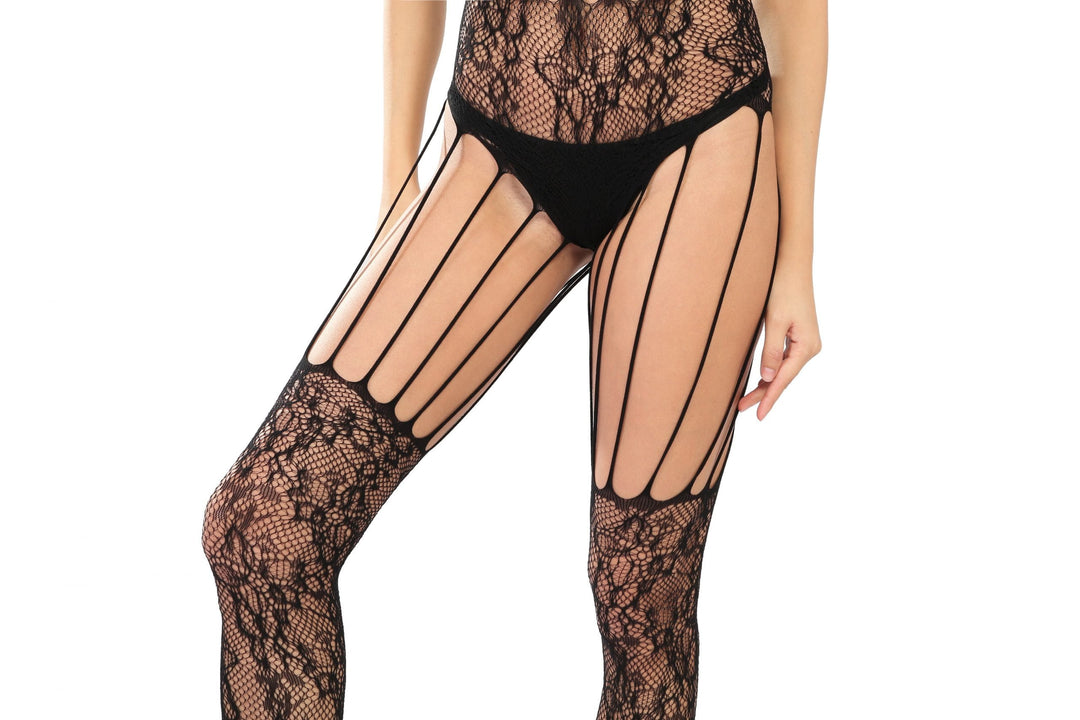 Sexy Lingerie 4264 High Stretch Fish Net Body Stocking with Stockings - OS - Black