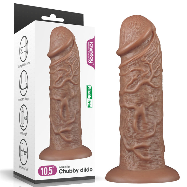 Lovetoy 10.5'' Realistic Chubby Dildo Suction Cup - Brown