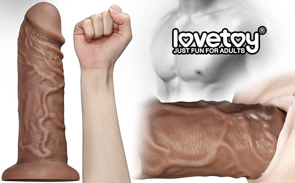 Lovetoy 10.5'' Realistic Chubby Dildo Suction Cup - Brown