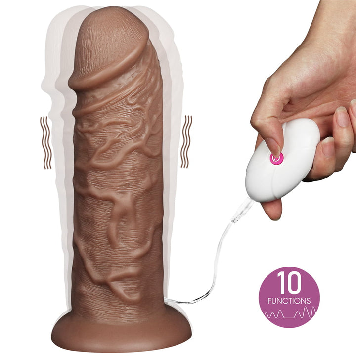 Lovetoy 10.5 Chubby Vibrating Realistic Dildo Suctio Cup - Brown