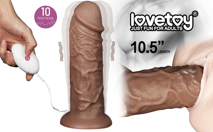 Lovetoy 10.5 Chubby Vibrating Realistic Dildo Suctio Cup - Brown