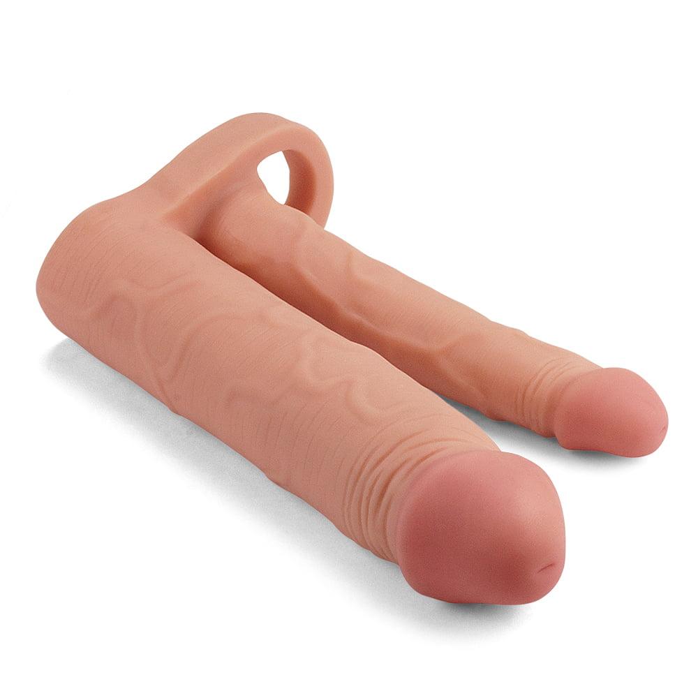 Pleasure X-Tender 2'' Double Penetration Extender Penis Sleeve - Light
