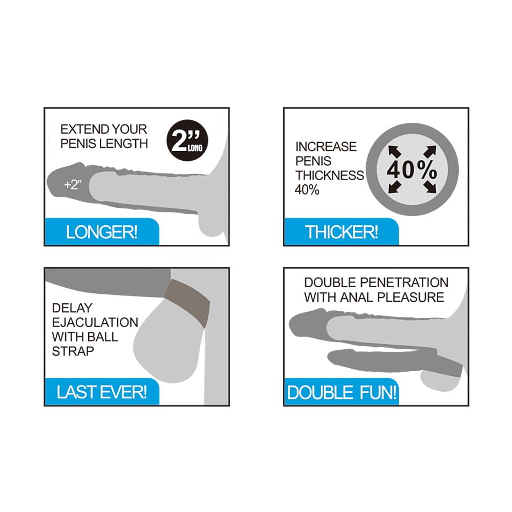 Pleasure X-Tender 2'' Double Penetration Extender Penis Sleeve - Light