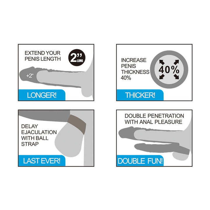 Pleasure X-Tender 2'' Double Penetration Extender Penis Sleeve - Light