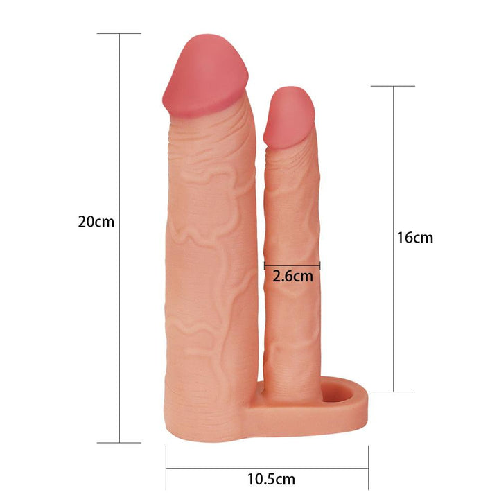 Pleasure X-Tender 2'' Double Penetration Extender Penis Sleeve - Light