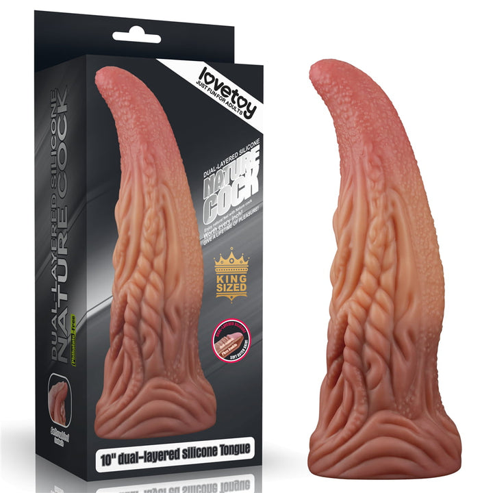 Lovetoy Dual Layered Silicone 10"Realistic Tongue Dildo Suction Cup- Dual Tone