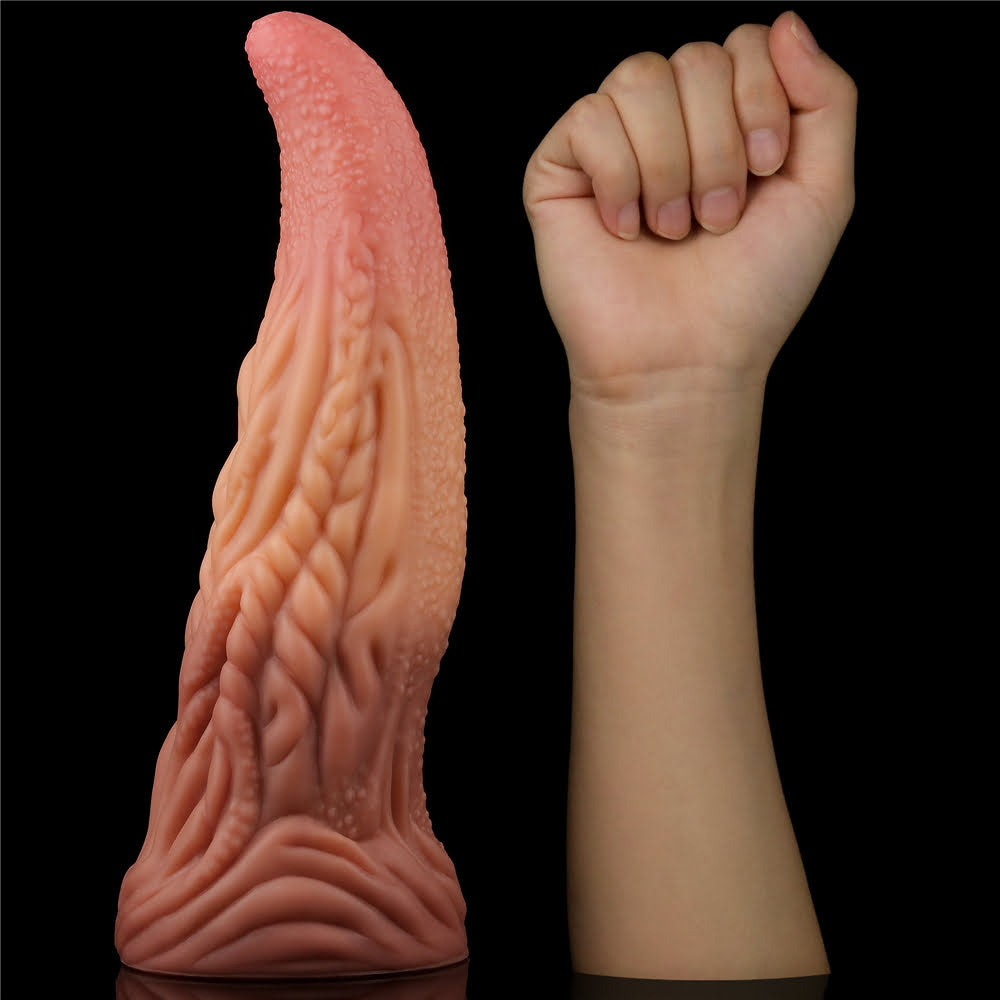 Lovetoy Dual Layered Silicone 10"Realistic Tongue Dildo Suction Cup- Dual Tone