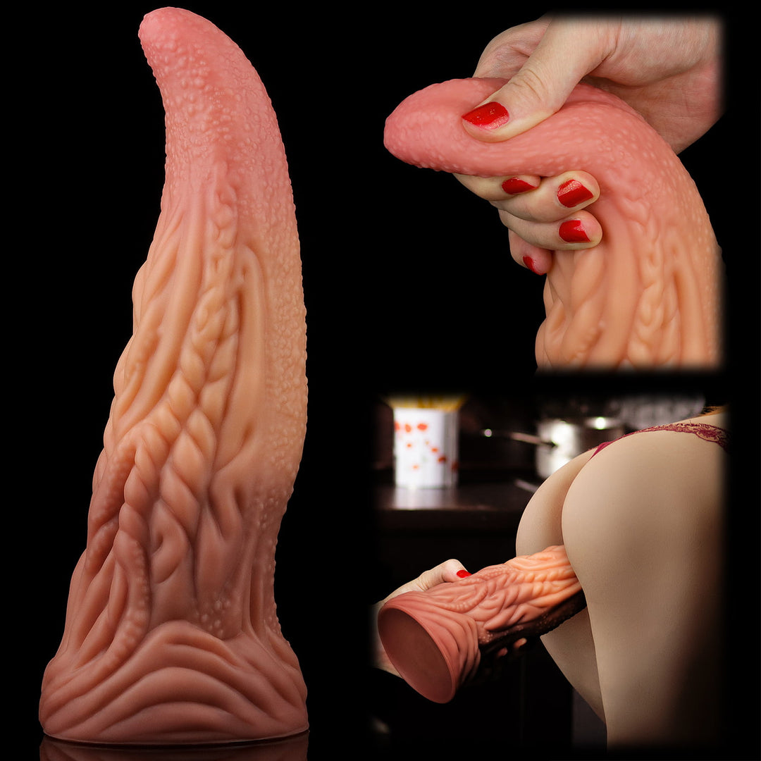 Lovetoy Dual Layered Silicone 10"Realistic Tongue Dildo Suction Cup- Dual Tone