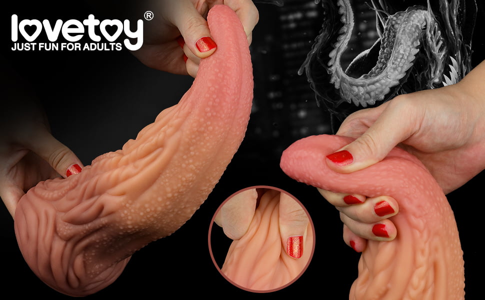 Lovetoy Dual Layered Silicone 10"Realistic Tongue Dildo Suction Cup- Dual Tone